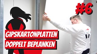 TrockenbauAnleitung Gipskartonplatten doppelt beplanken  Die erste Lage montieren [upl. by Dewie412]