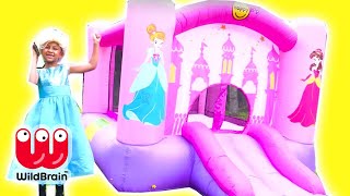 BOUNCY PRINCESS CASTLE  Surprise Eggs Hunt  Princesses In Real Life  WildBrain Kiddyzuzaa [upl. by Haidadej713]