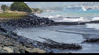 Fishermen clean up oil spill on Venezuela beach [upl. by Nodrog113]