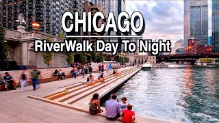 CHICAGO Downtown Day to Night RiverWalk  5k 60  City Sounds [upl. by Feinstein]