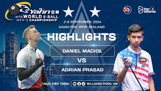 HIGHLIGHTS  Daniel Macioł vs Adrian Prasad  WORLD 8BALL MENS CHAMPIONSHIPS  VÒNG 1 [upl. by Ruder35]