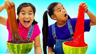 Jannie and Emma Pretend Play How to Make Slime for Kids [upl. by Trepur]