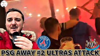 PSG Ultras AMBUSH Newcastle Fans In Paris Pub Live From The Scene [upl. by Lindahl249]