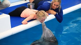 13YearOld Quad Amputee Swimmer Meets Her Hero Winter the Dolphin [upl. by Arbe]