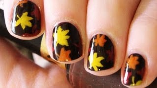 Simple Fall Leaves Nail Art [upl. by Aihseit]