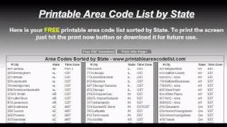 Printable Area Code List [upl. by Omor]