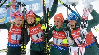 Victory Ceremony  Relay Women  Oberhof  07012018 [upl. by Inaffit]