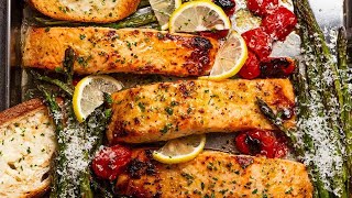 Healthy Oven Lemon Garlic Salmon [upl. by Aicilaanna619]