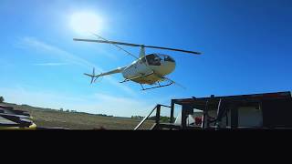 Crop Dusting Robinson R44 Helicopter Landing [upl. by Oluas]