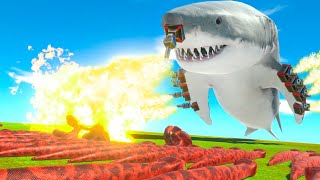 GIANT SHARK WITH FLAMETHROWERS vs GIANT SNAKES  Animal Revolt Battle Simulator Part 1  Pungence [upl. by Nerti997]