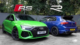 AUDI RS3 8Y vs TUNED VW MK8 GOLF R STAGE 2  Comparison Test [upl. by Dagnah]