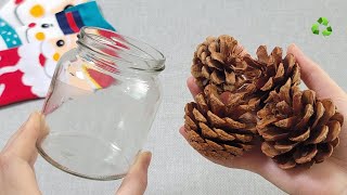 I make MANY and SELL them all Genius Recycle Idea with Glass bottle and pine cone  Amazing trick [upl. by Homerus]