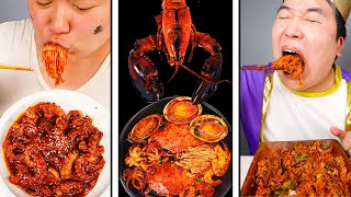 ASMR MUKBANG SPICY SEAFOOD BOIL LOBSTER ENOKI MUSHROOM NOODLES COOKING amp EATING SOUNDS [upl. by Jocko]