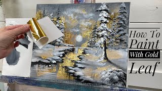 How To Add GOLD To Your Acrylic Paintings Full Tutorial ✨GOLDEN FOREST✨ [upl. by Htnicayh]