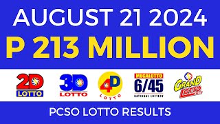 Lotto Result Today 9pm August 21 2024  PCSO Complete [upl. by Ahtelahs]