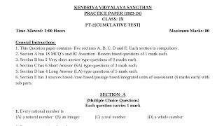 Class9 Maths  PT2 Half Yearly Exam Question Paper CBSE Exam for Kendriya Vidyalaya Students [upl. by Euqinamod]