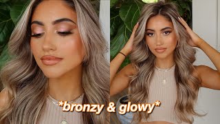 getting my makeup done professionally VLOG bronzy soft glam [upl. by Bobine]