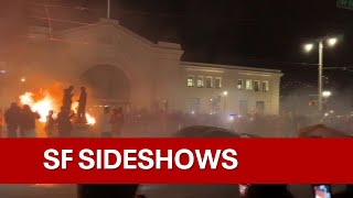 San Francisco sideshows Car set on fire  KTVU [upl. by Akkina]