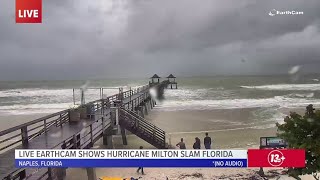 EarthCam livestream shows Hurricane Milton battering Florida [upl. by Lekcim]