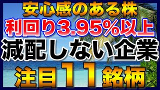 【高配当株】減配なしで安心感ある利回り395％以上の注目11銘柄【配当金】 [upl. by Nhguavad687]