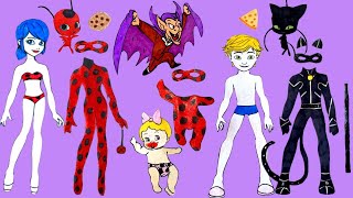 Paper Dolls Family Dress Up  Pregnant Ladybug amp Cat Noir  Costumes Crafts [upl. by Sheepshanks173]