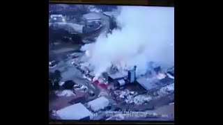 Aerial video of the Weaver fertilizer plant on fire [upl. by Ferri592]