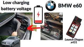 BMW E60 Low charging voltage Solved IBS Intelligent battery sensor Launch Diagun x431 diagnostic [upl. by Emelia200]