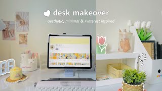 🌥️ aesthetic desk makeover  minimal amp pinterest inspired 🌷 affordable desk haul  tour [upl. by Nwahsyd474]