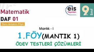 EİS 9 Mat DAF 1Föy Mantık 1 Ödev Testleri Çözümleri [upl. by Jeddy]