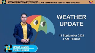 Public Weather Forecast issued at 4AM  September 13 2024  Friday [upl. by Gizela]