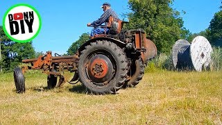 Old Tractor Tow Start And Priming The Diesel Engine With Open Flame [upl. by Conny]