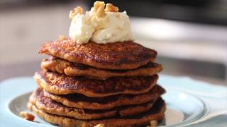 CARROT CAKE PANCAKES WITH CREAM CHEESE FROSTING WITH TOASTED WALNUTS [upl. by Doone114]