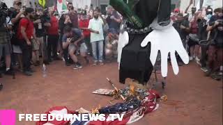 American Flag RIPPED DOWN from DC Pole Set on Fire at Natanyahu Protest [upl. by Guglielma698]