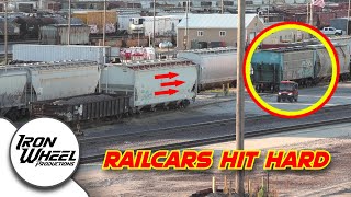 BOOM Railcars hit train and couple hard [upl. by Ahsyia42]