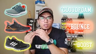 Adidas Midsole  Boost VS Cloudfoam VS Bounce Malay Language [upl. by Lebasy835]