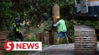 Rectification of collapsed slope at Jalan Wawasan 39 underway [upl. by Ayat]