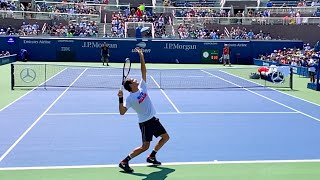 Roger Federer Serve Slow Motion in Court Level View  Ultimate ATP Serve Technique [upl. by Kotick]