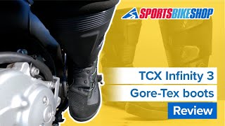 TCX Infinity 3 GoreTex motorcycle boots review  Sportsbikeshop [upl. by Ynar]