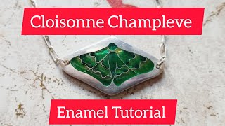 How to Make Champleve Cloisonne Enamel Enameling techniques Tutorial Green Moth [upl. by Ahtelahs]