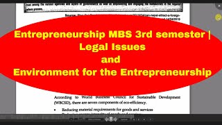 UNIT 3  Part 3 Legal Issues and Environment for the Entrepreneur  Entrepreneurship MBS 3rd sem [upl. by Rozamond]