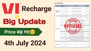 Vi Prepaid amp Postpaid Recharge Plan Increase 4th July 2024  Vi Plan Price Increase 2024 vi viplan [upl. by Jephum]