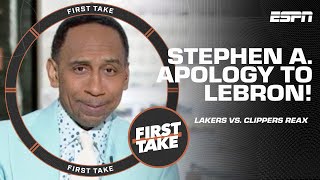 Stephen A APOLOGIZES to LeBron James He was SENSATIONAL in win over Clippers  First Take [upl. by Dnaletak881]