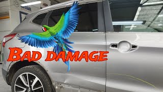 Bad damage Tinsmith work Bodywork Overflow Painting Glasurit base Iwata WS400 Clear RM [upl. by Piselli]