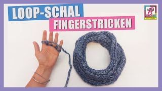 Fingerstricken  eine einfache Anleitung für einen Loopschal [upl. by Atorod]