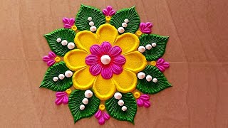 simple rangoli design small rangoli designBeautifulrangoli design💜💜attractive rangoli [upl. by Olgnaed16]