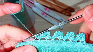 ضرس بالكروشي👌 زواقة خفيفة بالمربعات المائلة طريقته سهلة جدا مع رقية كروشي easy border crochet [upl. by Otrebron]