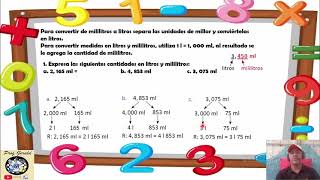 22 Conversión de mililitros a litros y viceversa 3º grado [upl. by Hoye132]