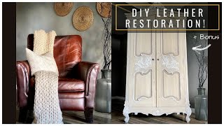 Leather Chair Restoration and Anthropologie Inspired French Armoire with Chalk Paint [upl. by Ayahsal]