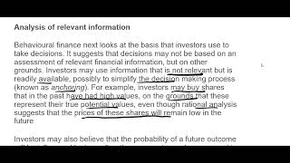 Behavioural Finance Analysis of relevant information ACCA  AFM [upl. by Flowers]