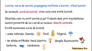 Fizica clasa a VIa Lumina surse de lumină propagarea rectilinie a luminii viteza luminii [upl. by Recneps464]